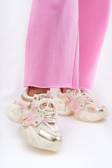 Piel Zapatillas modelo zapatos. Femenino con suelas masivas de moda GOE RR2N4031 beige