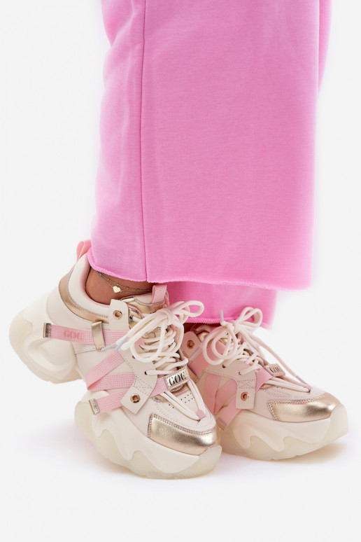 Piel Zapatillas modelo zapatos. Femenino con suelas masivas de moda GOE RR2N4031 beige