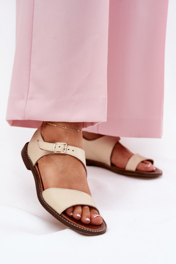 Sandalias de piel planas para mujeres Zazoo 3014 color arena 2
