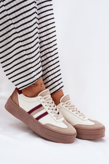 Piel Zapatillas modelo zapatos. Femenino con una plataforma Zazoo N1234 beige-borgoña 2