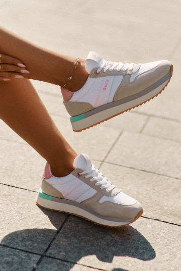 Zapatillas deportivas de ante para mujeres Big Star RR274A047 HI-POLY SYSTEM color arena-blanco