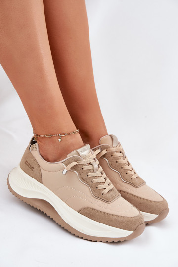 Zapatillas deportivas de ante para mujeres con plataforma Big Star RR274A345 HI-POLY SYSTEM color arena
