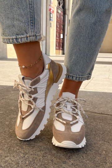 Zapatillas de cuero para mujeres Artiker 56C1738 color arena-dorado 2