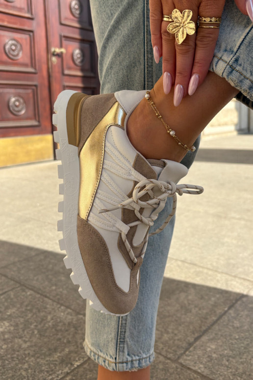 Piel zapatos Zapatillas modelo zapatos. Femenino Artiker 56C1738 beige-color dorado Piel zapatos Zapatillas modelo zapatos. Femenino Artiker 56C1738 beige-color dorado