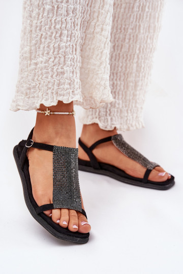Sandalias elegantes de tacón bajo para mujeres con detalles brillantes Artiker 56C1370 negras 2