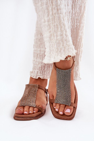 Sandalias elegantes de tacón bajo para mujeres con detalles brillantes Artiker 56C1365 marrones 2