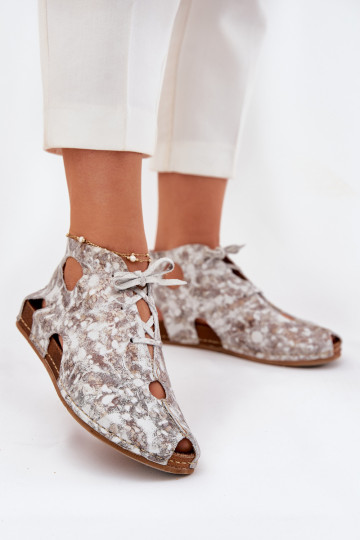 Estampado Piel Botas Tiene queciejka 03426-46 Blanco-beige