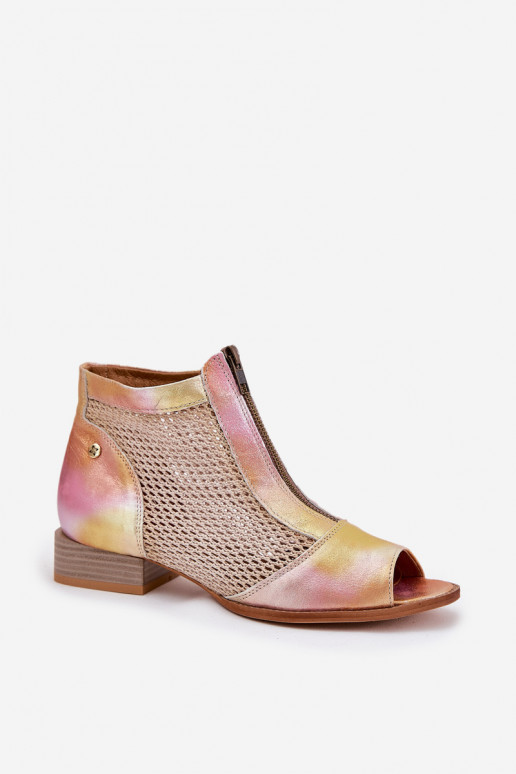 Piel Botas de mujer con tacones anchosOdkrytymi Palcami Tiene queciejka 06413-15 rosa-color naranja Piel Botas de mujer con tacones anchosOdkrytymi Palcami Tiene queciejka 06413-15 rosa-color naranja