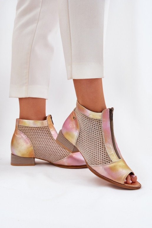 Piel Botas de mujer con tacones anchosOdkrytymi Palcami Tiene queciejka 06413-15 rosa-color naranja Piel Botas de mujer con tacones anchosOdkrytymi Palcami Tiene queciejka 06413-15 rosa-color naranja