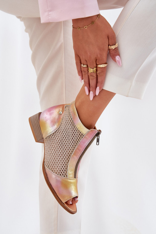 Piel Botas de mujer con tacones anchosOdkrytymi Palcami Tiene queciejka 06413-15 rosa-color naranja Piel Botas de mujer con tacones anchosOdkrytymi Palcami Tiene queciejka 06413-15 rosa-color naranja