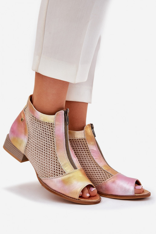 Piel Botas de mujer con tacones anchosOdkrytymi Palcami Tiene queciejka 06413-15 rosa-color naranja Piel Botas de mujer con tacones anchosOdkrytymi Palcami Tiene queciejka 06413-15 rosa-color naranja