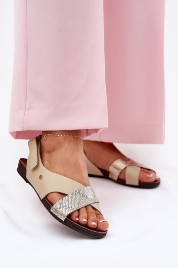 Sandalias de mujer con cierres adhesivos Zazoo 40141 color arena-dorado