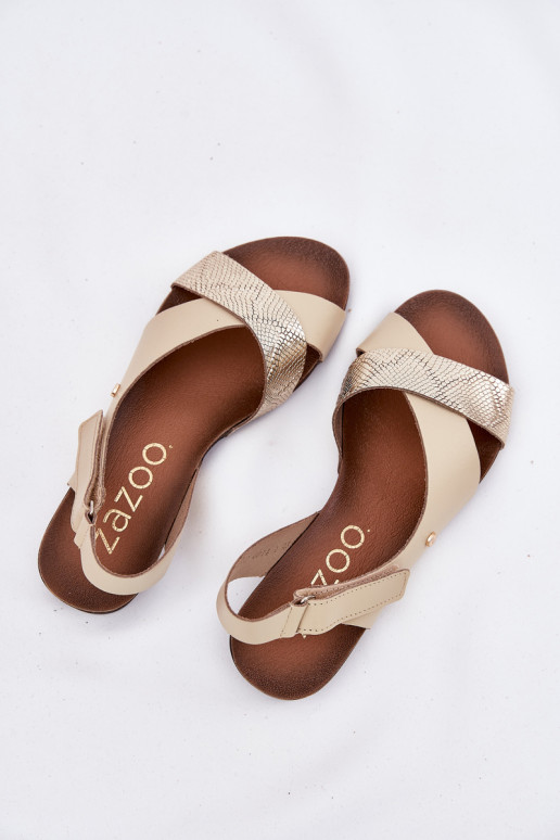 Sandalias de mujer con sujetadores adhesivos Zazoo 40141 beige-color dorado Sandalias de mujer con sujetadores adhesivos Zazoo 40141 beige-color dorado