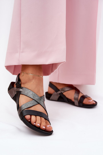 Sandalias de mujer planas Zazoo 40032 color negro