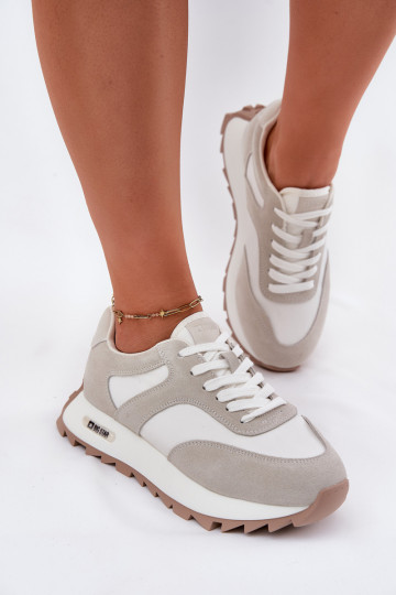 Zapatillas deportivas de ante con plataforma para mujer Big Star RR274896 HI-POLY SYSTEM color blanco-gris