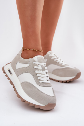 Zapatillas deportivas de ante con plataforma para mujer Big Star RR274896 HI-POLY SYSTEM color blanco-gris 2