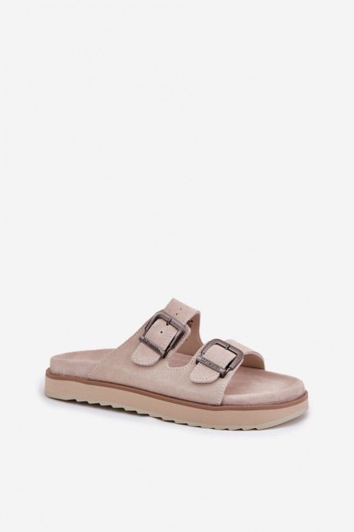 Zapatillas de ante para mujer. con hebillas D.Franklin DFSH405001 beige Zapatillas de ante para mujer. con hebillas D.Franklin DFSH405001 beige