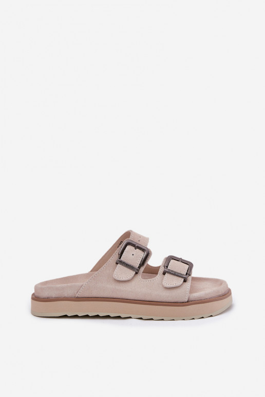 Zapatillas de ante para mujer. con hebillas D.Franklin DFSH405001 beige Zapatillas de ante para mujer. con hebillas D.Franklin DFSH405001 beige