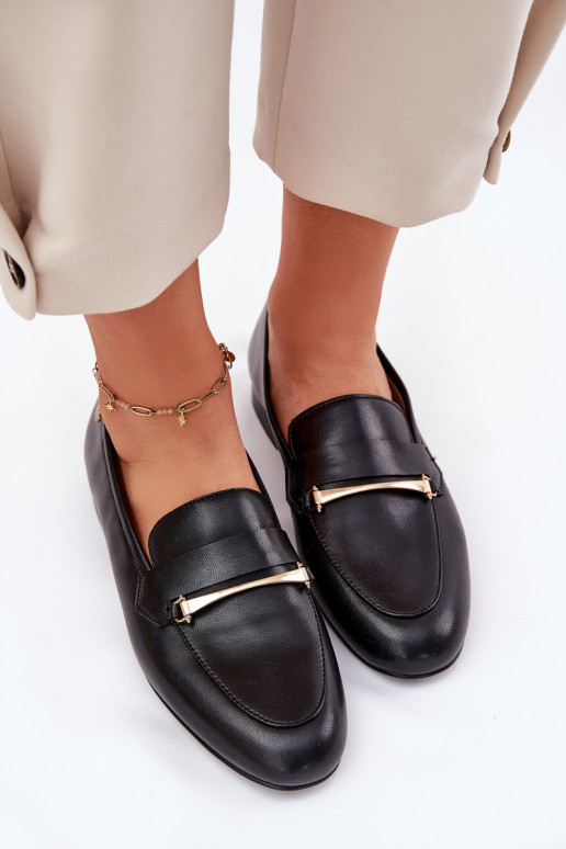 Piel zapatos mocasines de mujer Tiene queciejka K6809-01 de color negro Piel zapatos mocasines de mujer Tiene queciejka K6809-01 de color negro