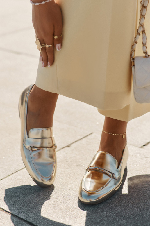 Piel zapatos mocasines de mujer Tiene queciejka K6809-25 color dorado Piel zapatos mocasines de mujer Tiene queciejka K6809-25 color dorado