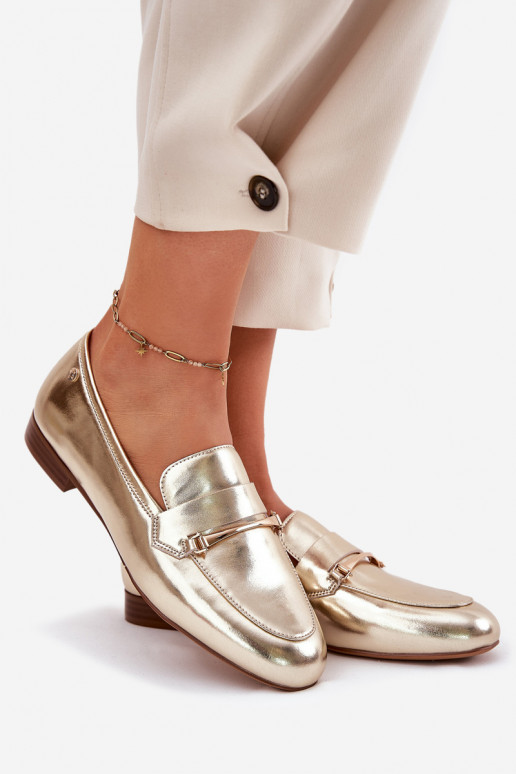 Piel zapatos mocasines de mujer Tiene queciejka K6809-25 color dorado Piel zapatos mocasines de mujer Tiene queciejka K6809-25 color dorado