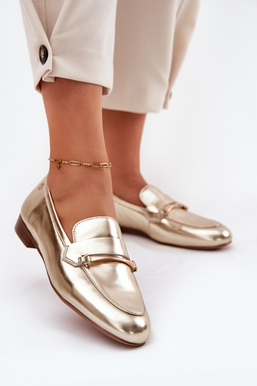 Piel zapatos mocasines de mujer Tiene queciejka K6809-25 color dorado Piel zapatos mocasines de mujer Tiene queciejka K6809-25 color dorado