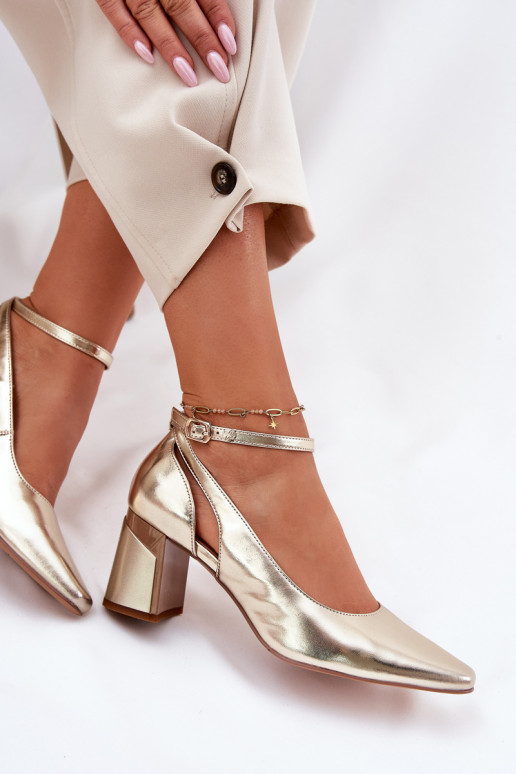 Piel Zapatos con tacones Tiene queciejka K6816-25 color dorado Piel Zapatos con tacones Tiene queciejka K6816-25 color dorado