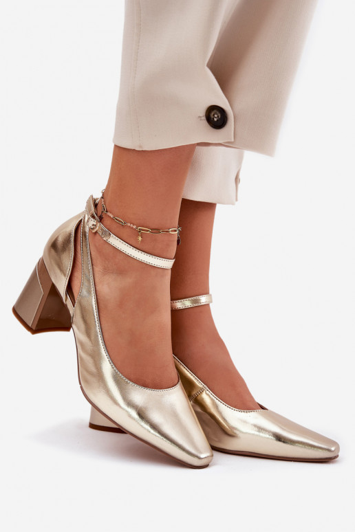 Piel Zapatos con tacones Tiene queciejka K6816-25 color dorado Piel Zapatos con tacones Tiene queciejka K6816-25 color dorado