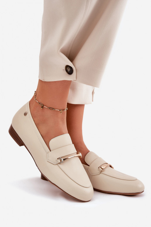 Piel zapatos mocasines de mujer Tiene queciejka K6809-04 beige Piel zapatos mocasines de mujer Tiene queciejka K6809-04 beige