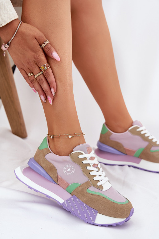 de gamuza Zapatillas modelo zapatos. Femenino con una plataforma Big Star RR274815 HI-POLY SYSTEM color rosa