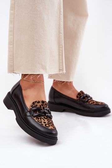 Mocasines de piel negros con estampado de pantera Laura Messi 2965 2