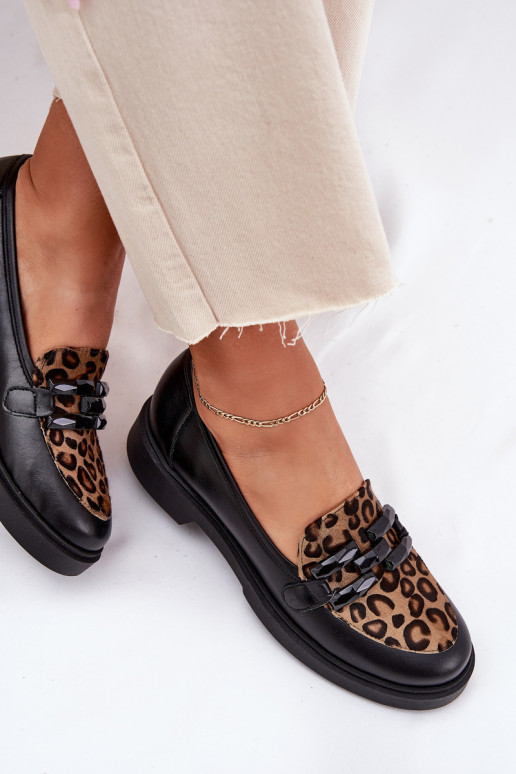 Piel Mocasines con adornos I Panterką Laura Messi 2965 de color negro Piel Mocasines con adornos I Panterką Laura Messi 2965 de color negro