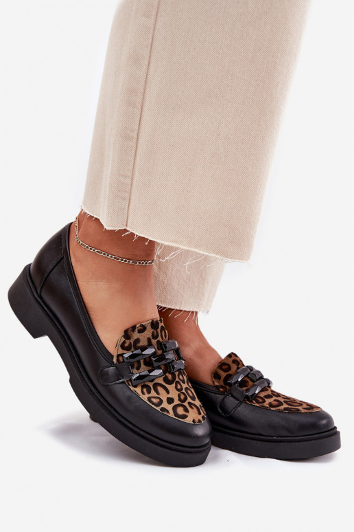 Piel Mocasines con adornos I Panterką Laura Messi 2965 de color negro Piel Mocasines con adornos I Panterką Laura Messi 2965 de color negro