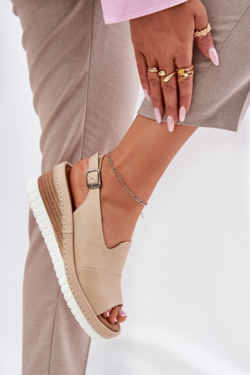 Sandalias de mujer Piel en una cuña Artiker 56C0919 beige