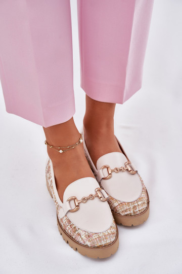 Piel mocasines de mujer Ze color doradom Detalem Laura Messi 2938 color marfil