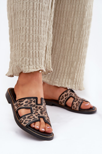 Pantuflas de piel negra con estampado de leopardo Zazoo 40383