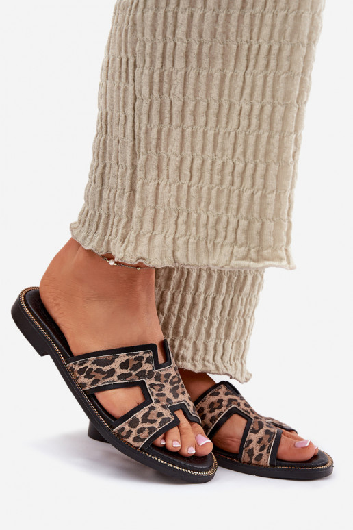 Piel isósceles Zapatillas con estampados de piel de leopardo Zazoo 40383 de color negro Piel isósceles Zapatillas con estampados de piel de leopardo Zazoo 40383 de color negro