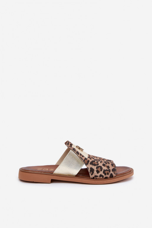 Estilo elegante Zapatillas Hecho de cuero natural con tacones anchos Zazoo 40423 con estampados de piel de leopardo Estilo elegante Zapatillas Hecho de cuero natural con tacones anchos Zazoo 40423 con estampados de piel de leopardo