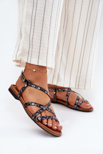 Sandalias negras de tacón plano para mujer Tai Turiciejka 06635-05 2