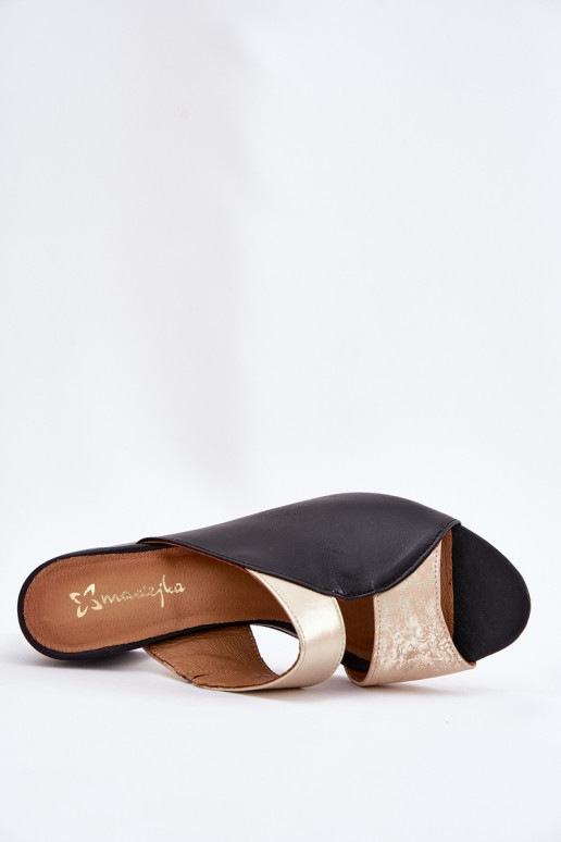 Zapatillas de cuero Femenino con tacones Tiene queciejka 06943-25 Negro y-color dorado Zapatillas de cuero Femenino con tacones Tiene queciejka 06943-25 Negro y-color dorado