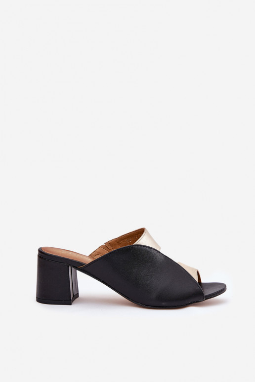 Zapatillas de cuero Femenino con tacones Tiene queciejka 06943-25 Negro y-color dorado Zapatillas de cuero Femenino con tacones Tiene queciejka 06943-25 Negro y-color dorado