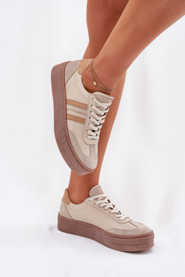 Zapatillas de piel de hombre con plataforma Zazoo N1234 color arena