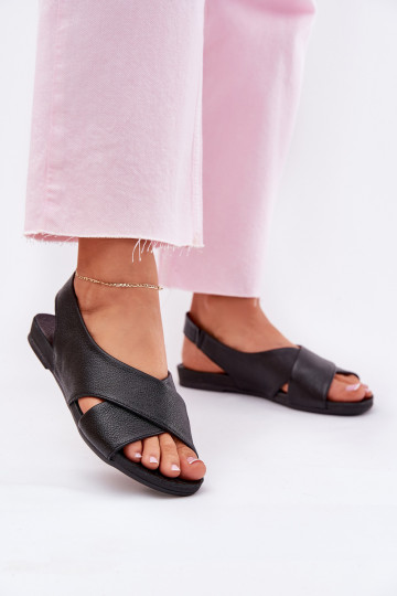 Sandalias de mujer de cuero negro Zazoo 40407