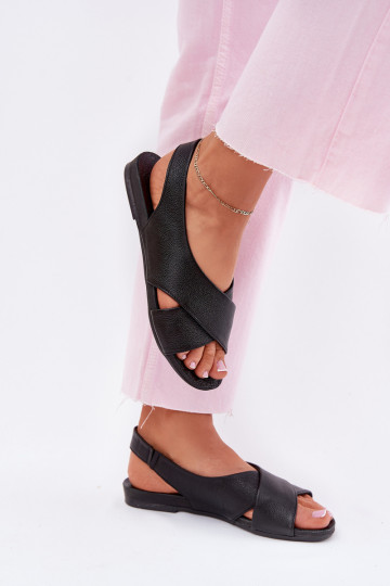 Sandalias de mujer de cuero negro Zazoo 40407 2