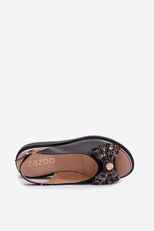 Sandalias de mujer Femenino en una cuña con cintas Zazoo 1882 de color negro Sandalias de mujer Femenino en una cuña con cintas Zazoo 1882 de color negro