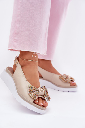 Sandalias de plataforma color arena para mujer con lazos Zazoo 1882