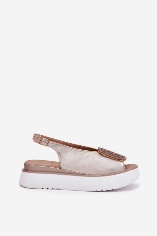 Zazoo 1786 Sandalias de mujer Femenino con una plataforma con adornos color dorado Przecierany Zazoo 1786 Sandalias de mujer Femenino con una plataforma con adornos color dorado Przecierany