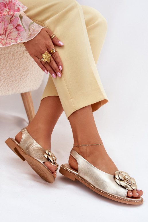 Piel Sandalias planas con adornos CheBello 4642 color dorado Piel Sandalias planas con adornos CheBello 4642 color dorado