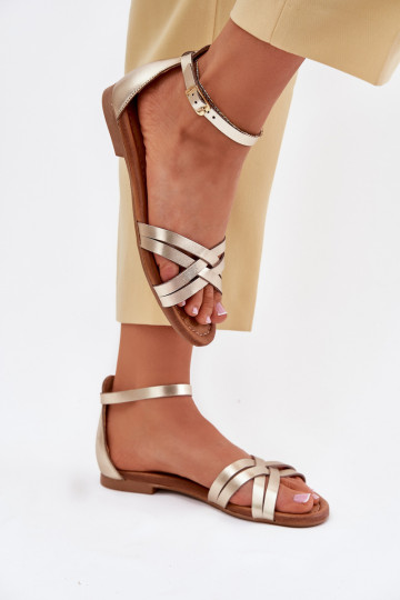 Sandalias doradas para mujer con tacones anchos Tai turiciejka 07029-25