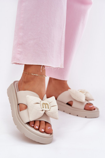 Zapatillas de cuero Femenino con una plataforma con cintas CheBello 4647 beige 2